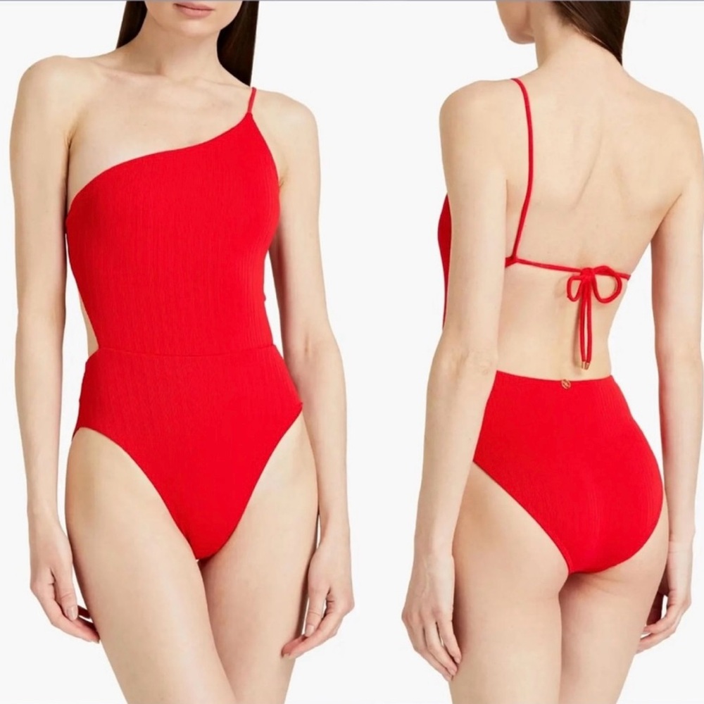 Vix Paula Hermanny Gorgeous Red One-Shoulder Swimsuit